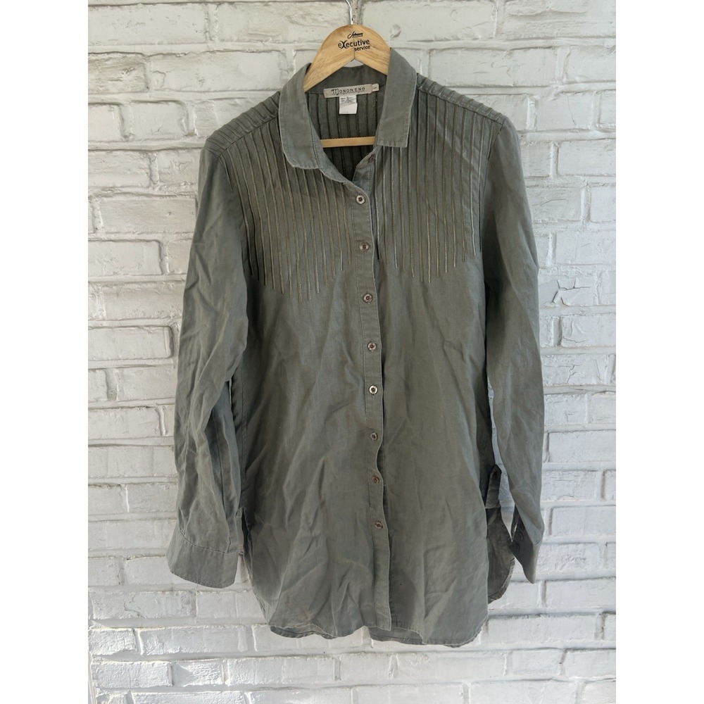 Monoreno Pintuck‎ Long Sleeve Tunic Shirt Size L Light Brown / Green